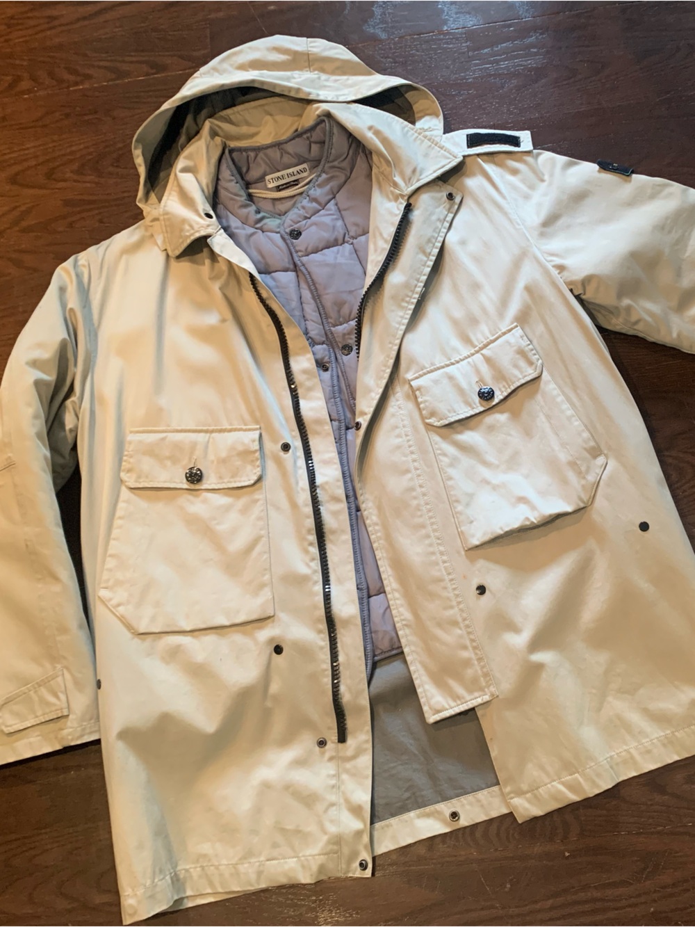 Stone Island Beige Hooded jacket with Quilted Inner Liner vest
